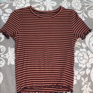 striped crop top with lettuce hem